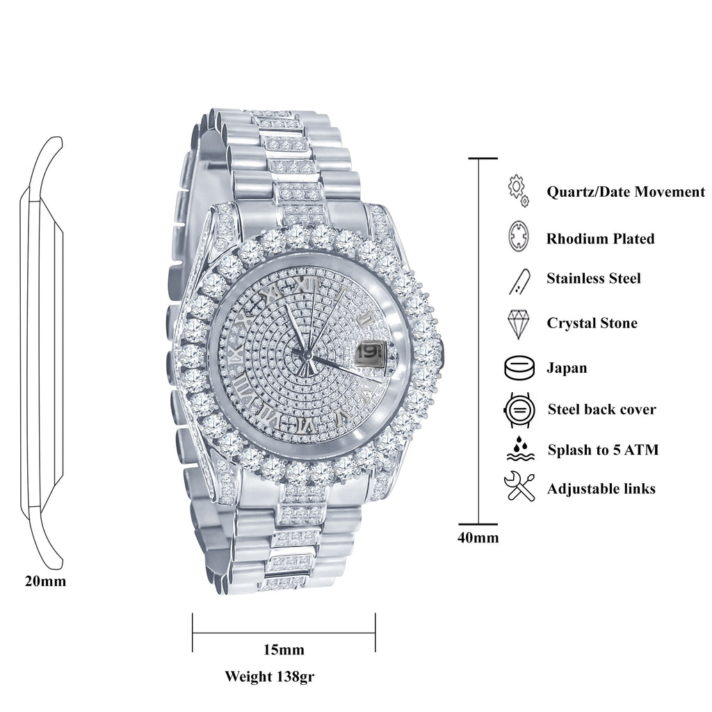 Forte Stainless Steel Watch – Cubic Zirconia, Japan Movement