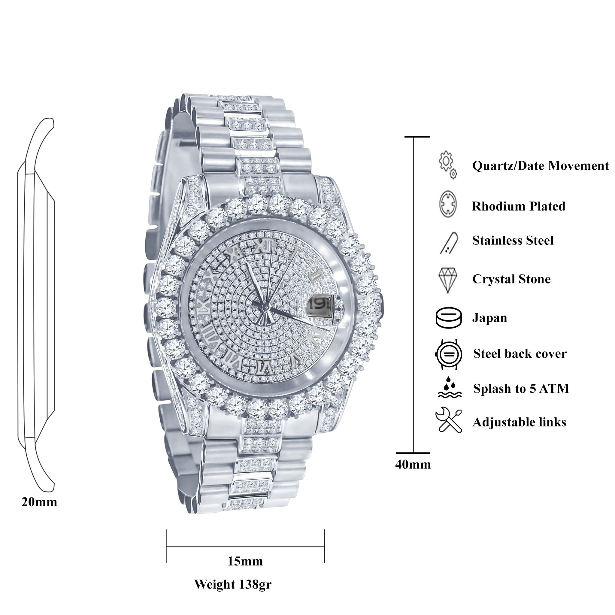 Forte Stainless Steel Watch – Cubic Zirconia, Japan Movement