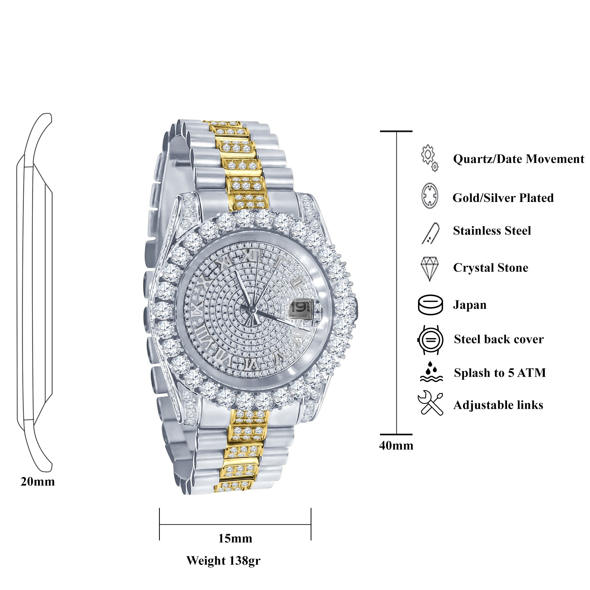 Forte Stainless Steel Watch – Cubic Zirconia, Japan Movement