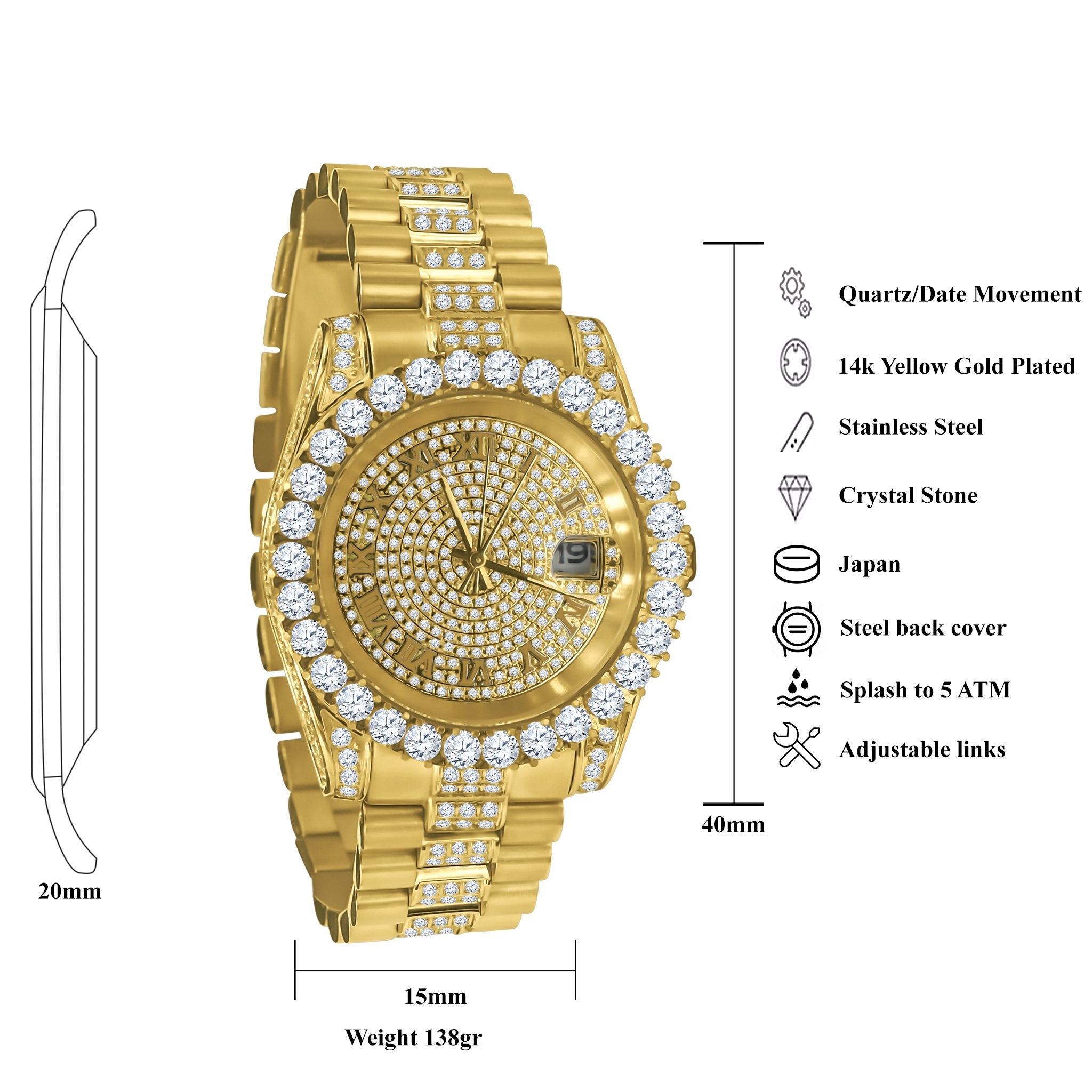 Forte Stainless Steel Watch – Cubic Zirconia, Japan Movement